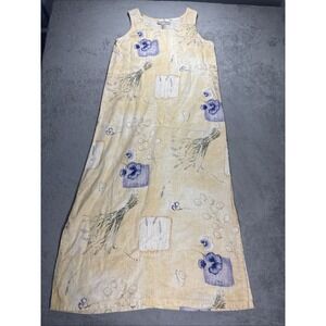 Sweet Jessie Women's Gardening/Floral Print Linen Shift Dress Yellow Size Small